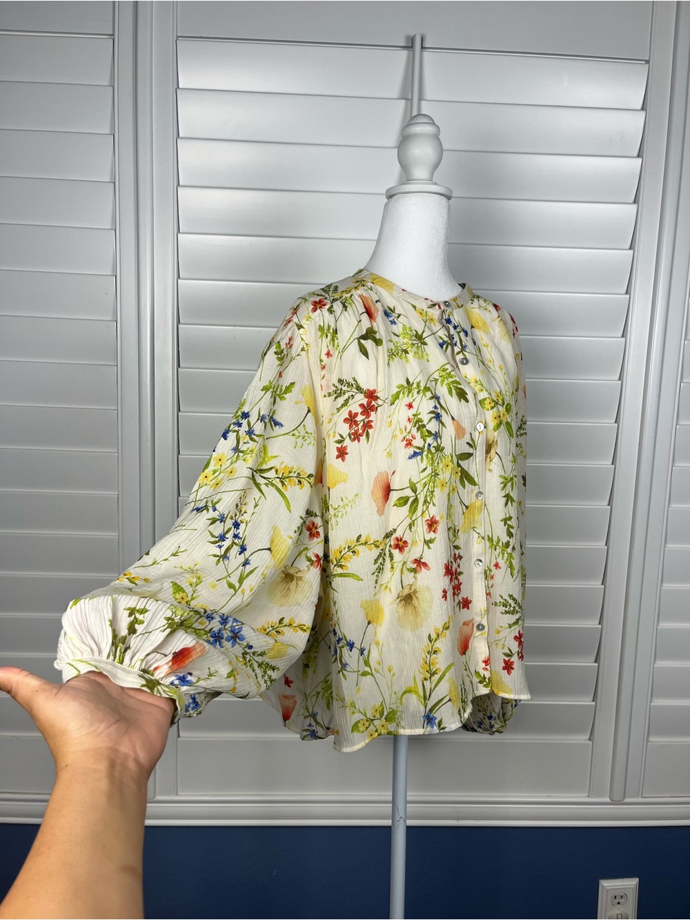 DRS Floral Button-Front Peasant Ballon sleeves Blouse Size XL